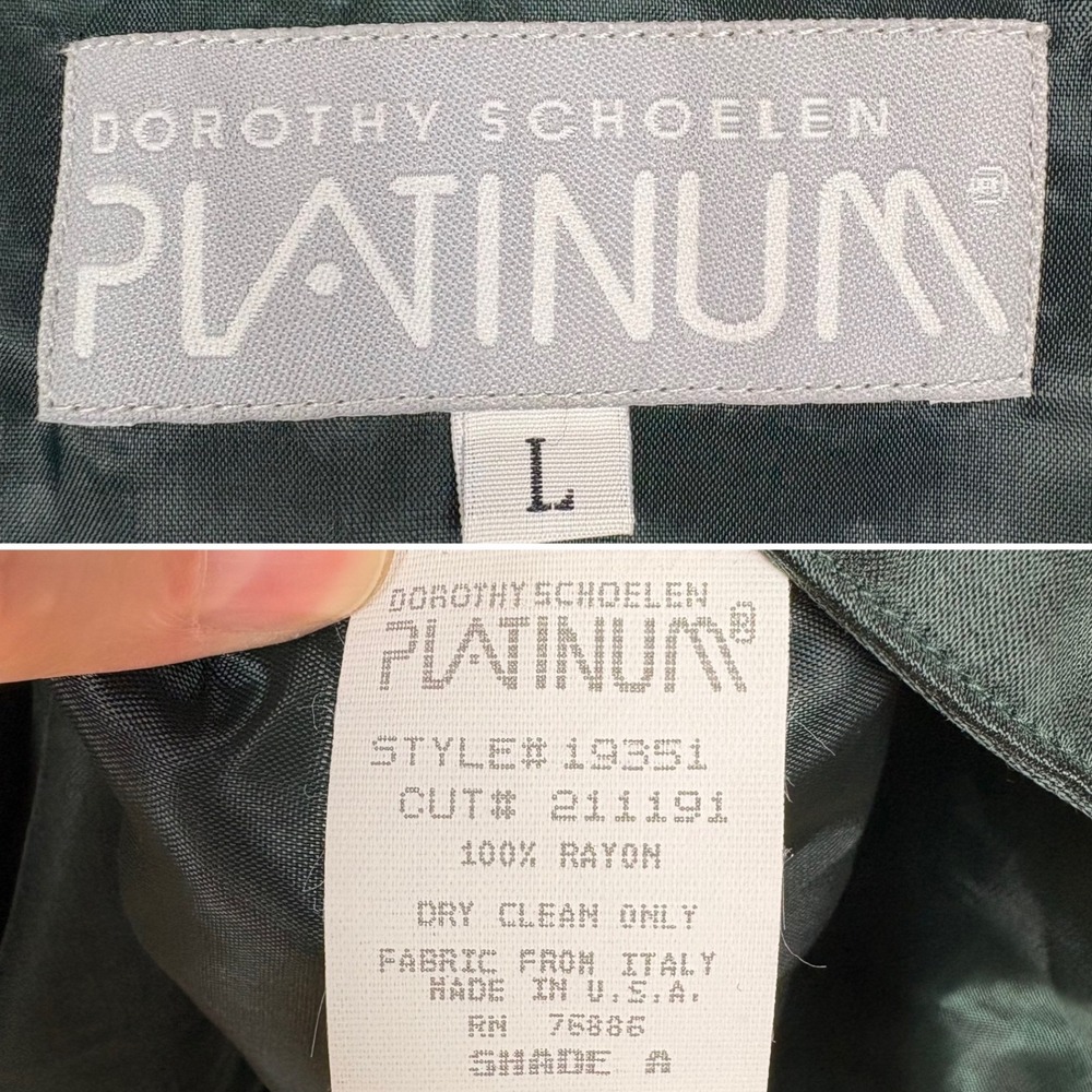 Dorothy Schoelen Platinum Vtg Wrap Jacket Blazer Size L Dark Green Chenille Trim - Picture 13 of 13